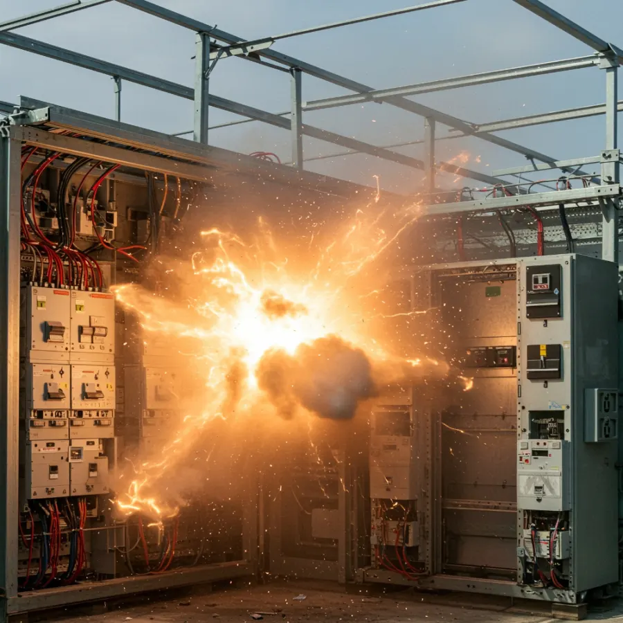 Simulazione di un arco elettrico all'interno di un quadro di potenza