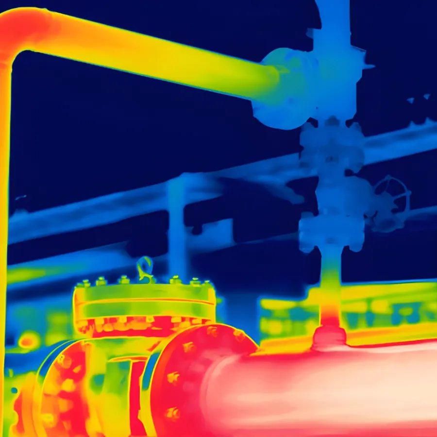Termogramma di una flangia e di una tubazione di processo ad alta temperatura