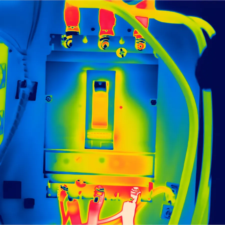 Termogramma di un quadro elettrico di bassa tensione con morsetti surriscaldati